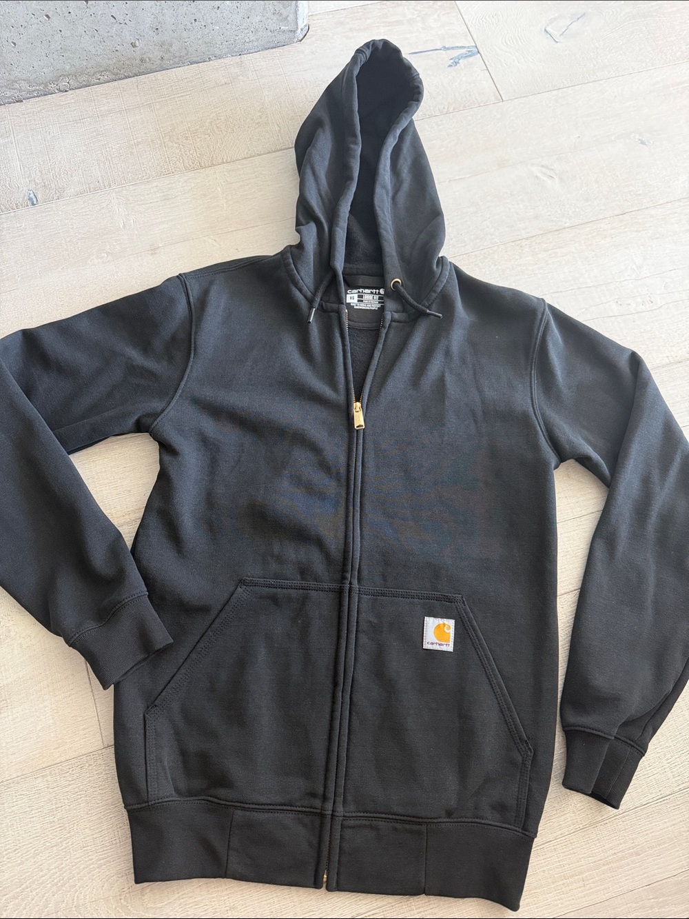 Carhartt Black Full-Zip Hooded Sweatshirt with Logo Patch
